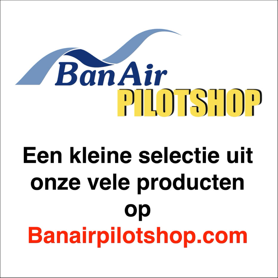 Logo van BanAir Pilotshop met tekst: "Een kleine selectie uit onze vele producten op Banairpilotshop.com".
